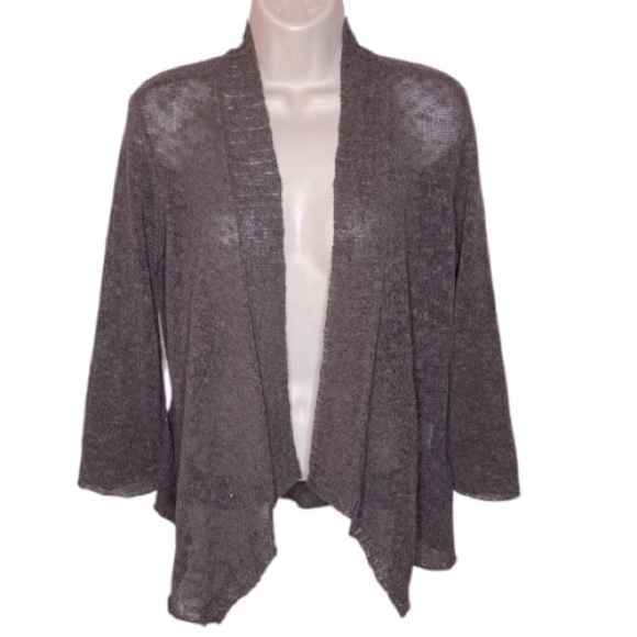 Eileen Fisher | Taupe Linen Blend Mesh Open Cardigan XS - Picture 1 of 5